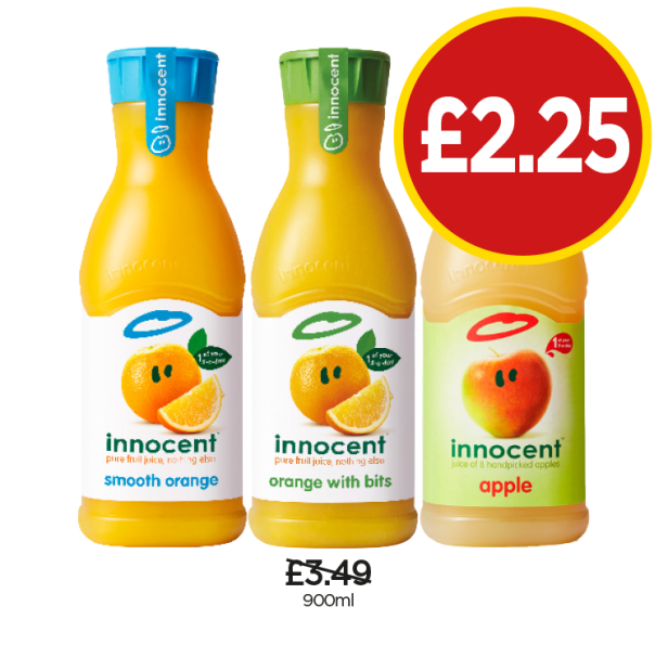 Innocent Smooth Orange, With Bits, Apple - Now Only £2.25 at Budgens