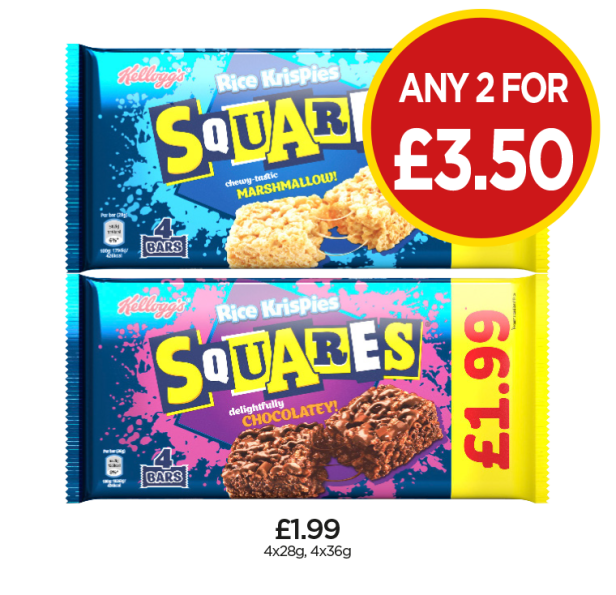Rice Krispies Squares Marshmallow, Chocolatey - Any 2 for £3.50 at Budgens