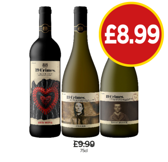 19 Crimes Red Wine, Chard, Sauv Block - Now Only £8.99 at Budgens