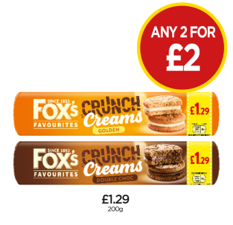 Fox's Crunch Creams Golden, Double Choc - Any 2 for £2 at Budgens