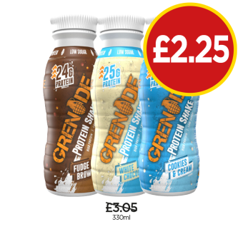 Grenade Protein Shake Fudge Brownie, White Chocolate, Cookies & Cream - Now Only £2.25 at Budgens