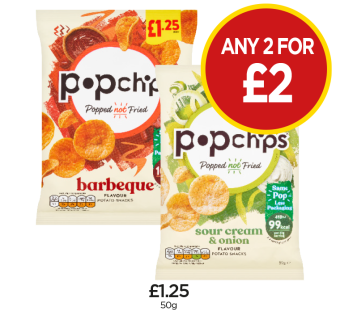 Popchips Barbeque, Sour Cream & Onion - Any 2 for £2 at Budgens