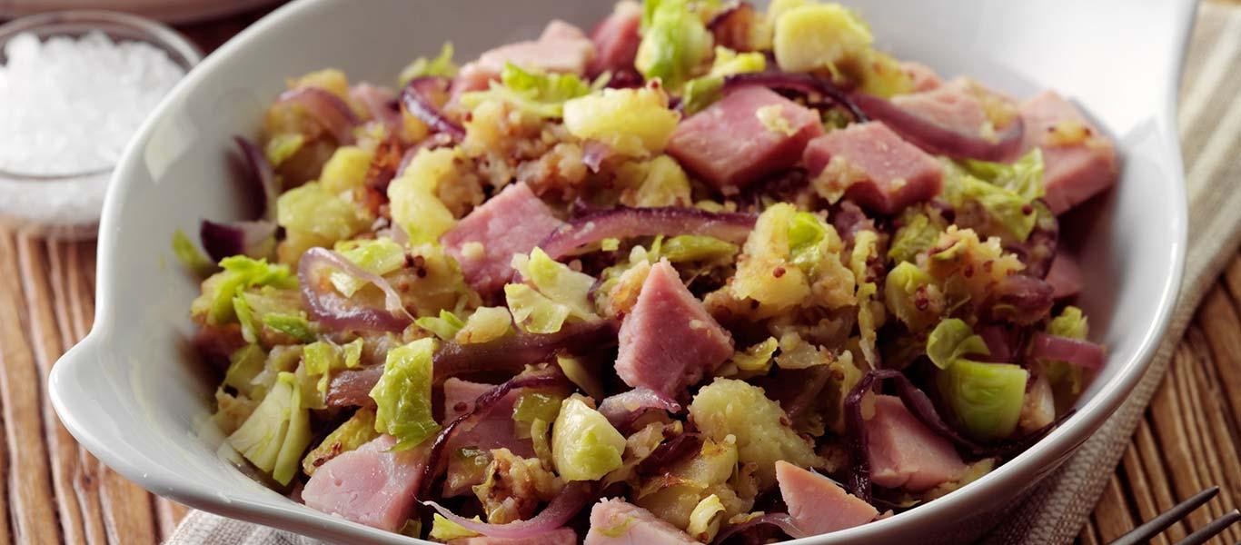 Bubble & Squeak with Ham & Red Onions