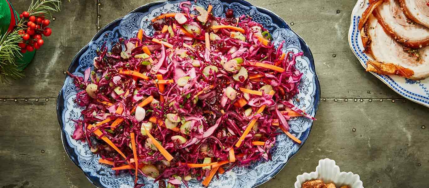 Red Cabbage Slaw with Candied Nuts 