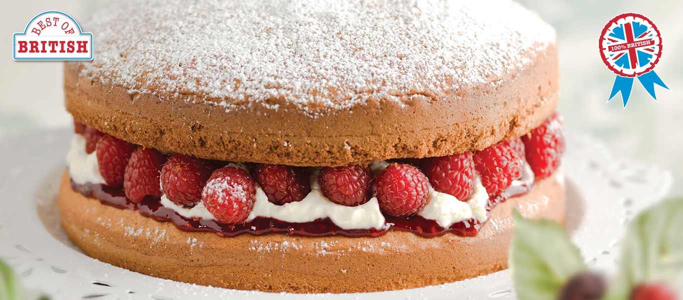 Sponge Cake with Raspberries & Cream