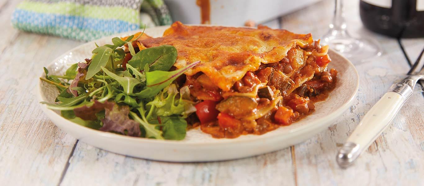 Aubergine, Lentil and Pepper Lasagne recipe 