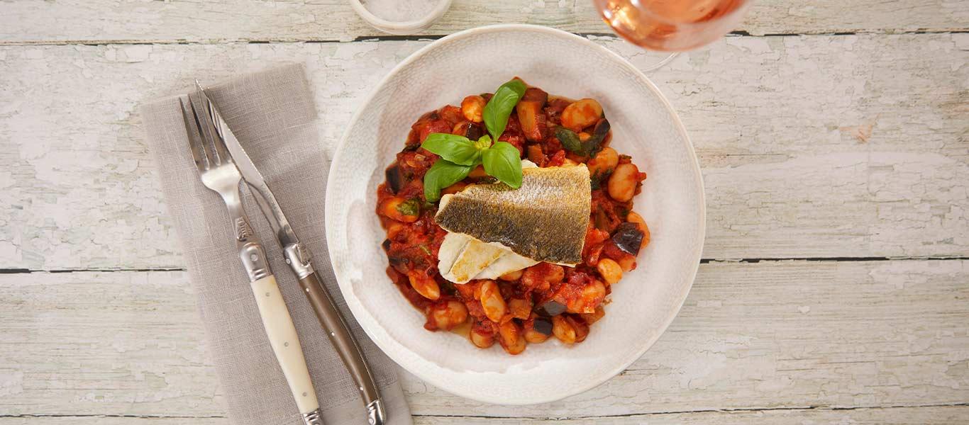 Pan Fried Seabass with Aubergine Ragout Recipe