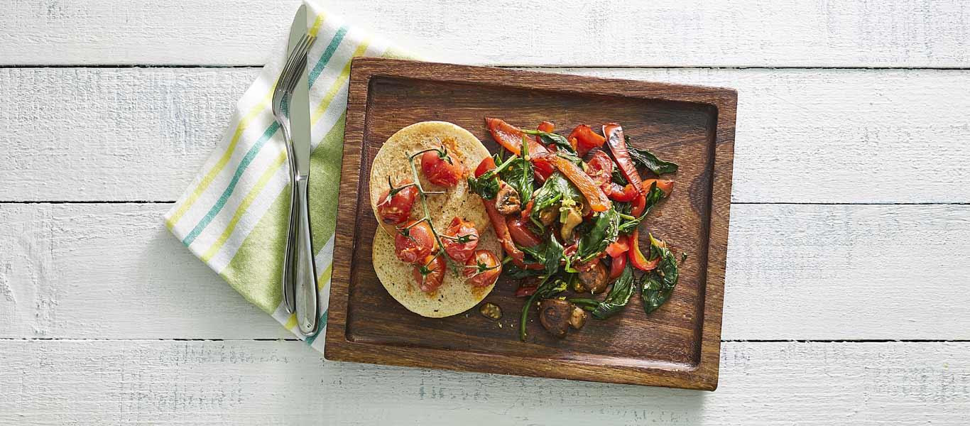 Mushrooms & Peppers with Grilled Tomatoes