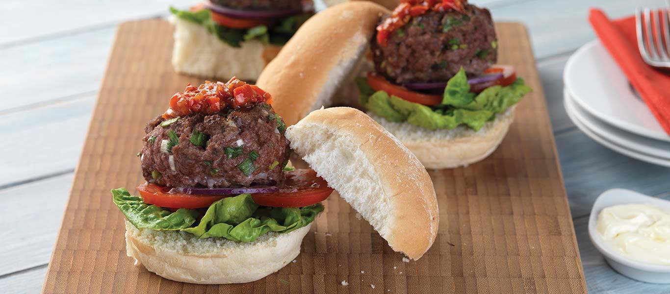 Beef Burgers with Red Pepper Relish