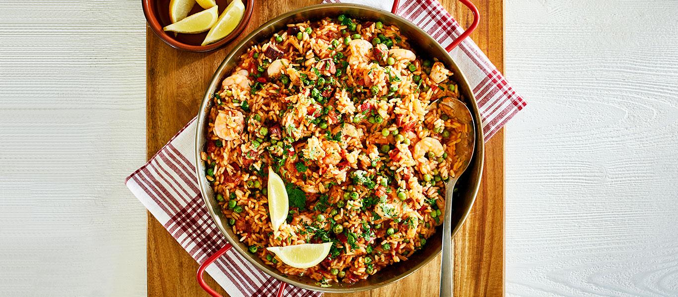 Chorizo, Chicken and Prawn Paella