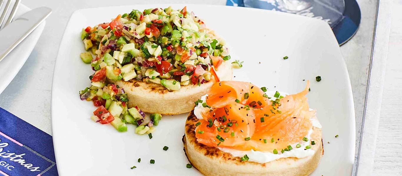 Crumpets with Guacamole and Smoked Salmon