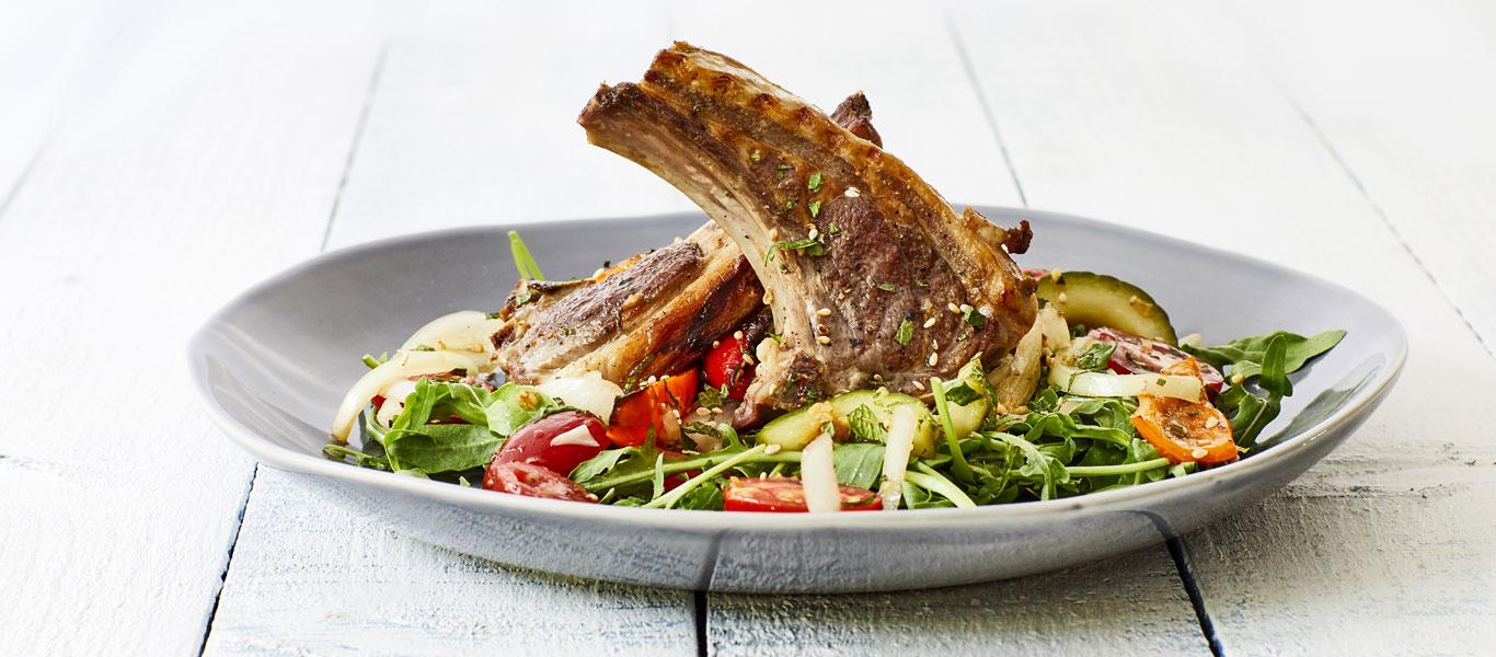 Lamb Chops with Cucumber, Pepper and Rocket Salad