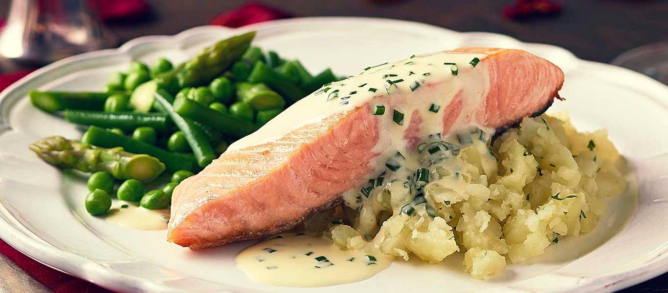 Oven Roast Salmon with Champagne Butter Sauce
