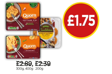 Cauldron Organic Falafel, Quorn Cottage Pie, Quorn Lasagne - Now £1.75 at Budgens