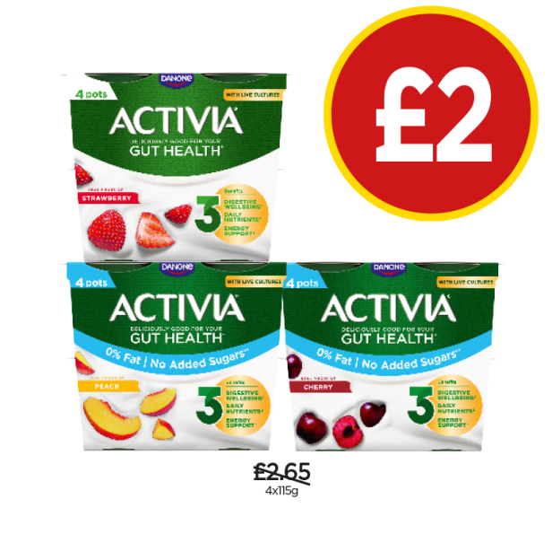 Activia Strawberry, Peach, Cherry - Now Only £2 at Budgens