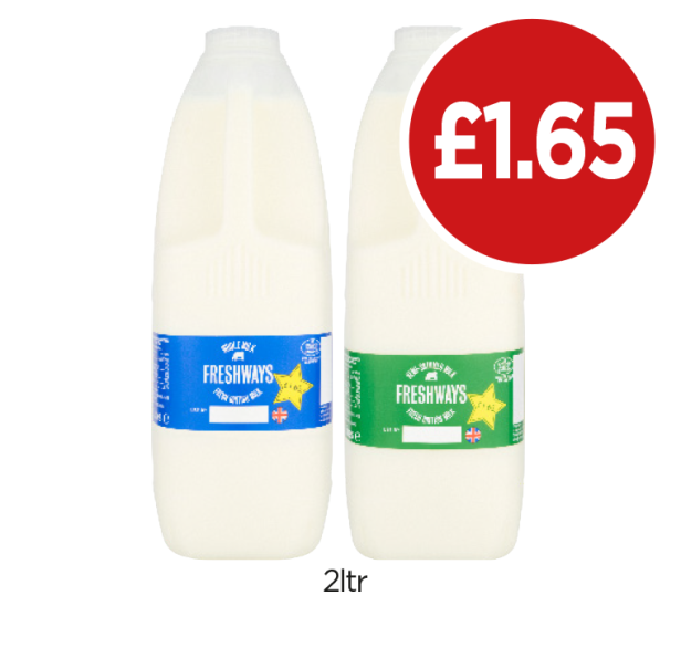 Freshways Milk Whole, Semi-Skimmed - Now Only £1.65 at Budgens