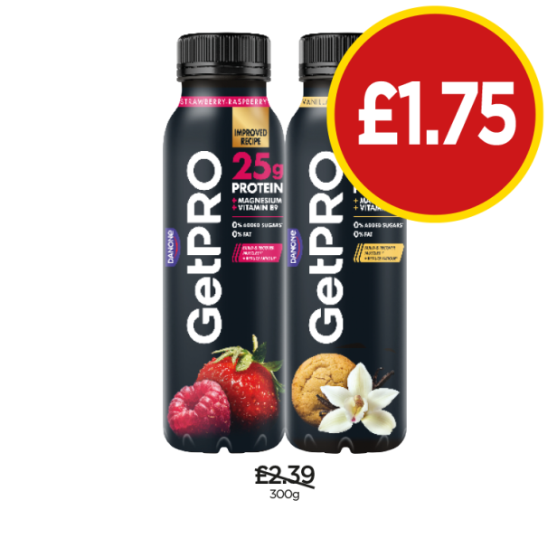 GetPRO Drink Strawberry & Raspberry, Vanilla & Cookie - Now Only £1.75 at Budgens