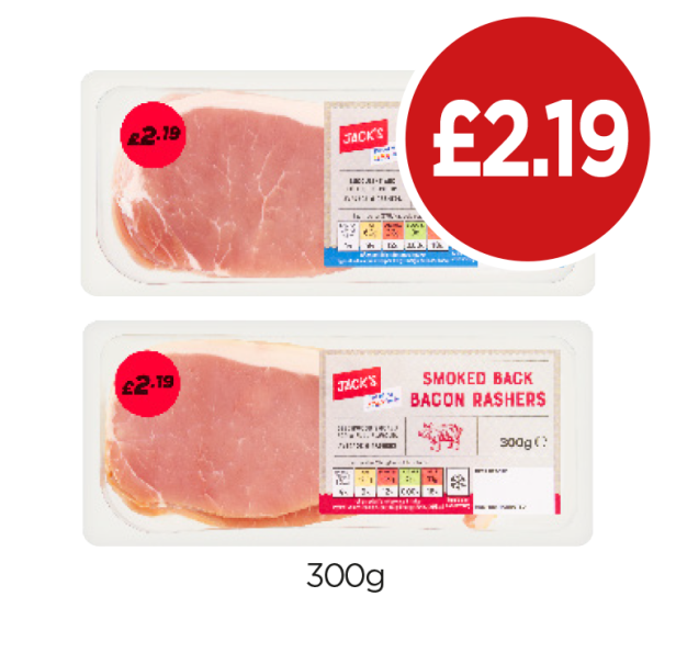 Jack's Back Bacon Rashers Smoked, Unsmoked - Now Only £2.19 at Budgens