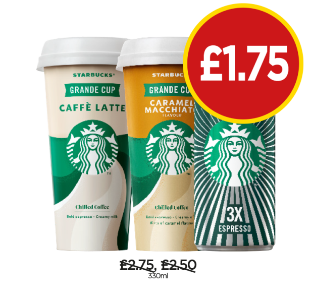 Starbucks Caffè Latte, Caramel Macchiato, Triple Espresso - Now Only £1.75 at Budgens