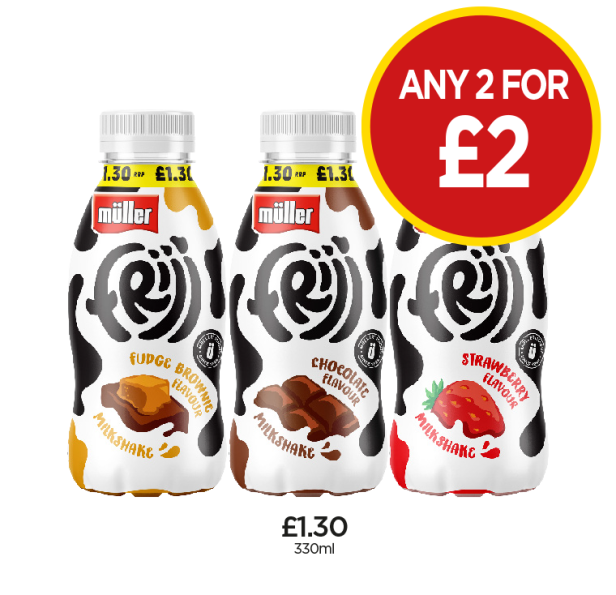 Frijj Fudge Brownie, Chocolate, Strawberry - Any 2 for £2 at Budgens