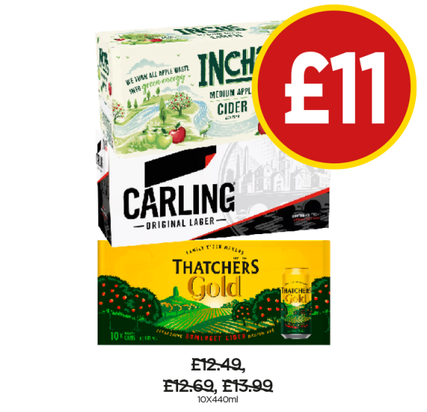 Inch's Cider, Carling, Thatcher's Gold - Now Only £11 at Budgens