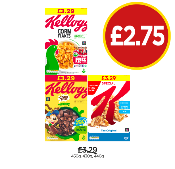 Kellogg's Corn Flakes, Coco Pops Chocos, Special K - Now Only £2.75 at Budgens