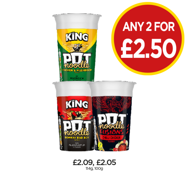 Pot Noodle, Bombay Bad Boy, Fusions Chilli Chicken - Any 2 for £2.50 at Budgens