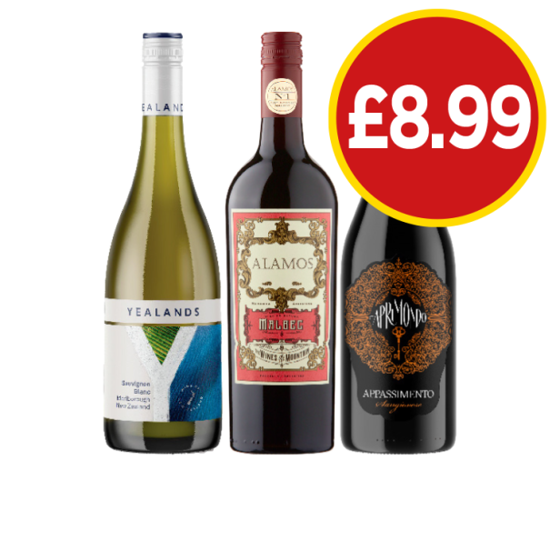 Yealands Sauvignon Blanc, Alamos Malbec, Aprimondo Appassimento - Now Only £8.99 at Budgens