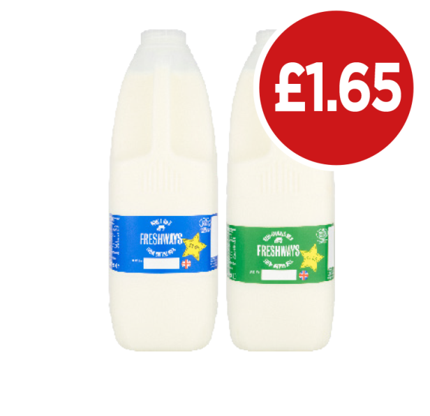 Freshways Milk Whole, Semi-Skimmed - Now Only £1.65 at Budgens