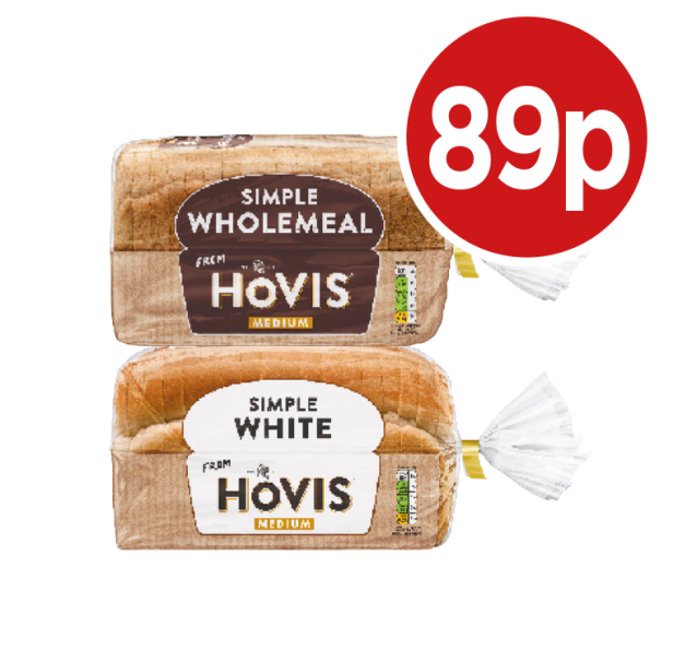 Hovis Wholemeal, Simple White - Now Only 89p at Budgens