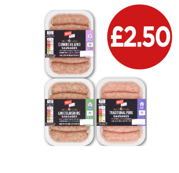 Jack's Cumberland Sausages, Lincolnshire Sausages, Traditional Pork - Now Only £2.50 at Budgens