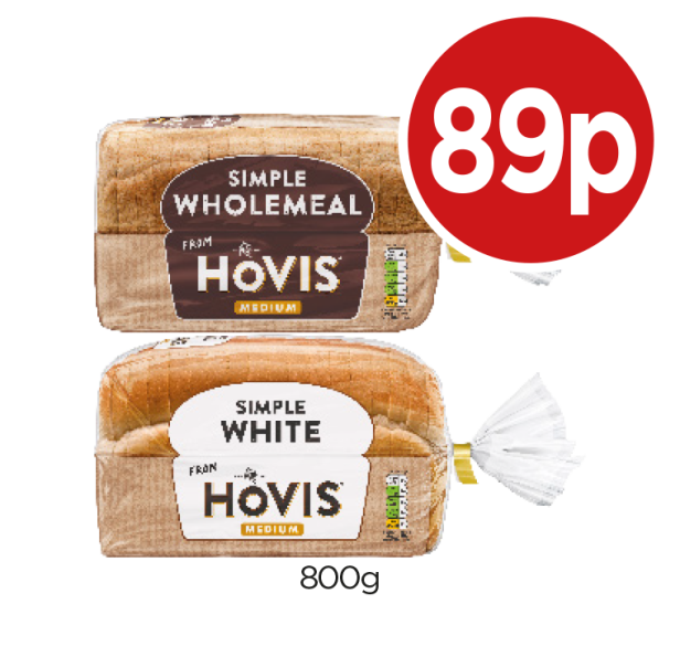 Hovis Simple White, Wholemeal - Now Only 89p at Budgens