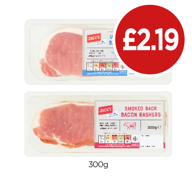 Jack's Back Bacon Rashers Unsmoked, Smoked - Now Only £2.19 at Budgens