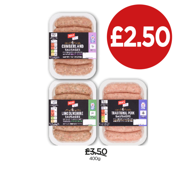 Jack's Sausages Cumberland, Lincolnshire, Traditional - Now Only £2.50 at Budgens