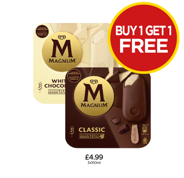 Magnum White Chocolate, Classic - Buy 1 Get 1 FREE at Budgens