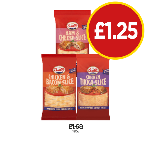 Walls Ham & Cheese Slice, Chicken & Bacon Slice, Chicken Tikka Slice - Now Only £1.25 at Budgens