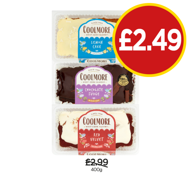 Coolmore Lemon Cake, Chocolate Fudge, Red Velvet - Now Only £2.49 at Budgens