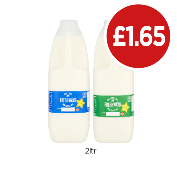 Freshwasy Milk Whole, Semi-Skimmed - Now Only £1.65 at Budgens