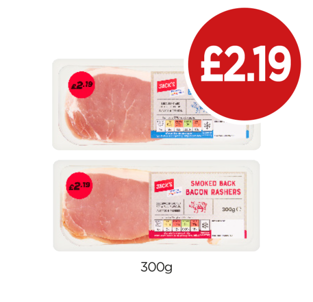 Jack's Back Bacon Rashers Smoked, Unsmoked - Now Only £2.19 at Budgens