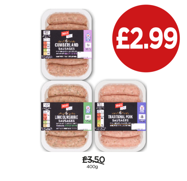 Jack's Sausages Traditional Pork, Lincolnshire, Cumberland - Now Only £2.99 at Budgens