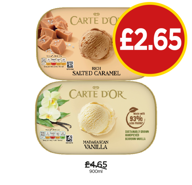 Carte D'Or Salted Caramel, Madagascan Vanilla - Now Only £2.65 each at Budgens