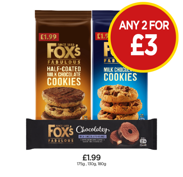 Fox's Cookies Milk Chocolate, Half-Coated, Chocolatey Rounds - Any 2 for £3 at Budgens