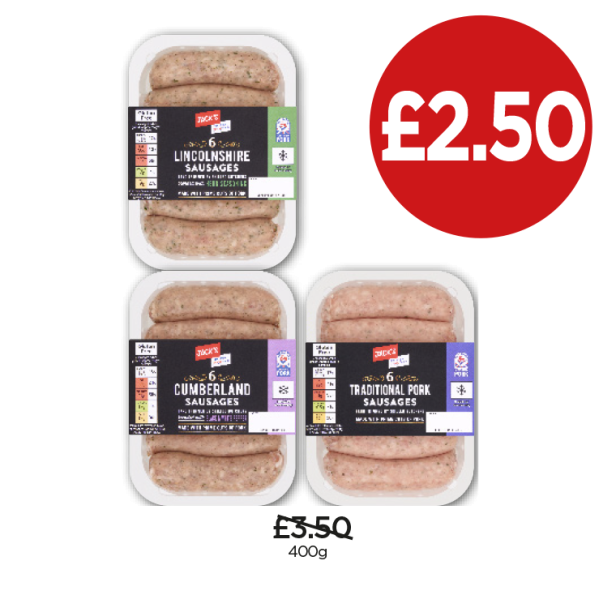 Jack's Sausages Cumberland Sausages, Lincolnshire, Traditional Pork - Now Only £2.50 each at Budgens