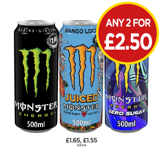 Monster Energy, Mango Loco, Lewis Hamilton - Any 2 for £2.50 at Budgens