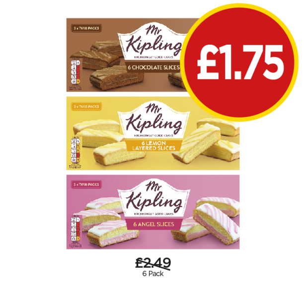 Mr Kipling Chocolate Slice, Lemon Slices, Angel Slices - Now Only £1.75 each at Budgens