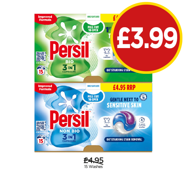 Persil 3 In 1 Capsules, Non Bio - Now Only £3.99 each at Budgens