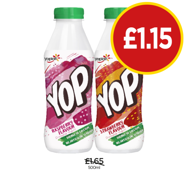 Yop Raspbery, Strawberry - Now Only £1.15 each at Budgens