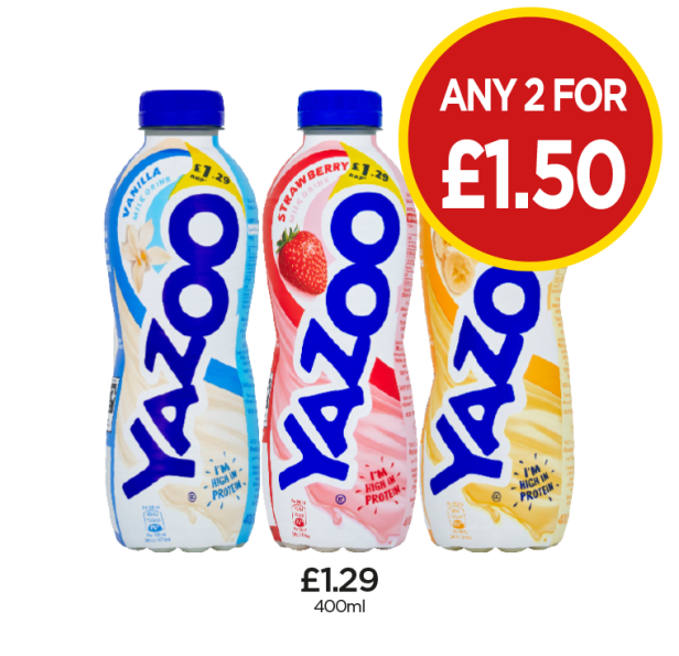 Yazoo Vanilla, Strawberry, Banana - Any 2 for £1.50 at Budgens