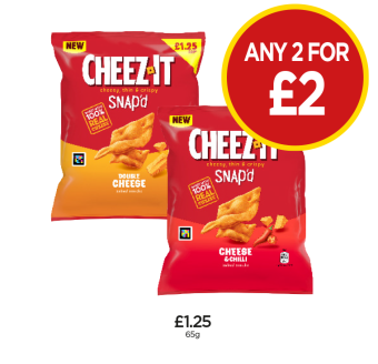 Cheez It Snap'd Double Cheese, Cheese & Chilli - Any 2 for £2 at Budgens