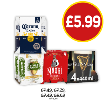 Corona Extra, Stella Artois, Madri, Guinness - Now Only £5.99 at Budgens